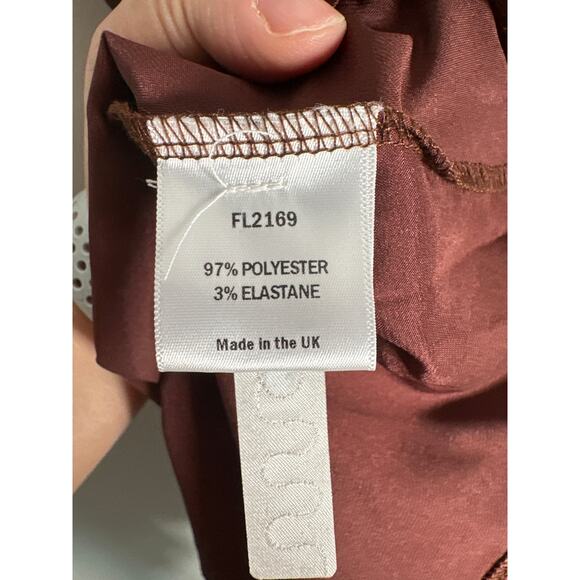 Flounce London Satin Cowl Neck Mini Slip Dress In Chocolate Brown Womens Size 6 - Picture 10 of 11